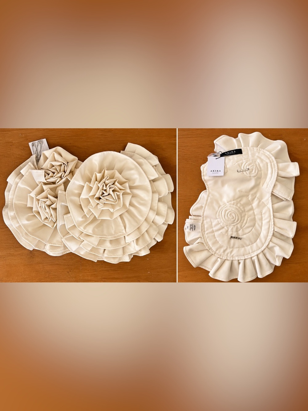 AKIRA Ladies Cream Ivory Ruffled Floralw Pin-On Appliqué Statement Accessory 19x